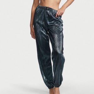 Victoria Secret Metallic Blue Jogger Pants SZ M